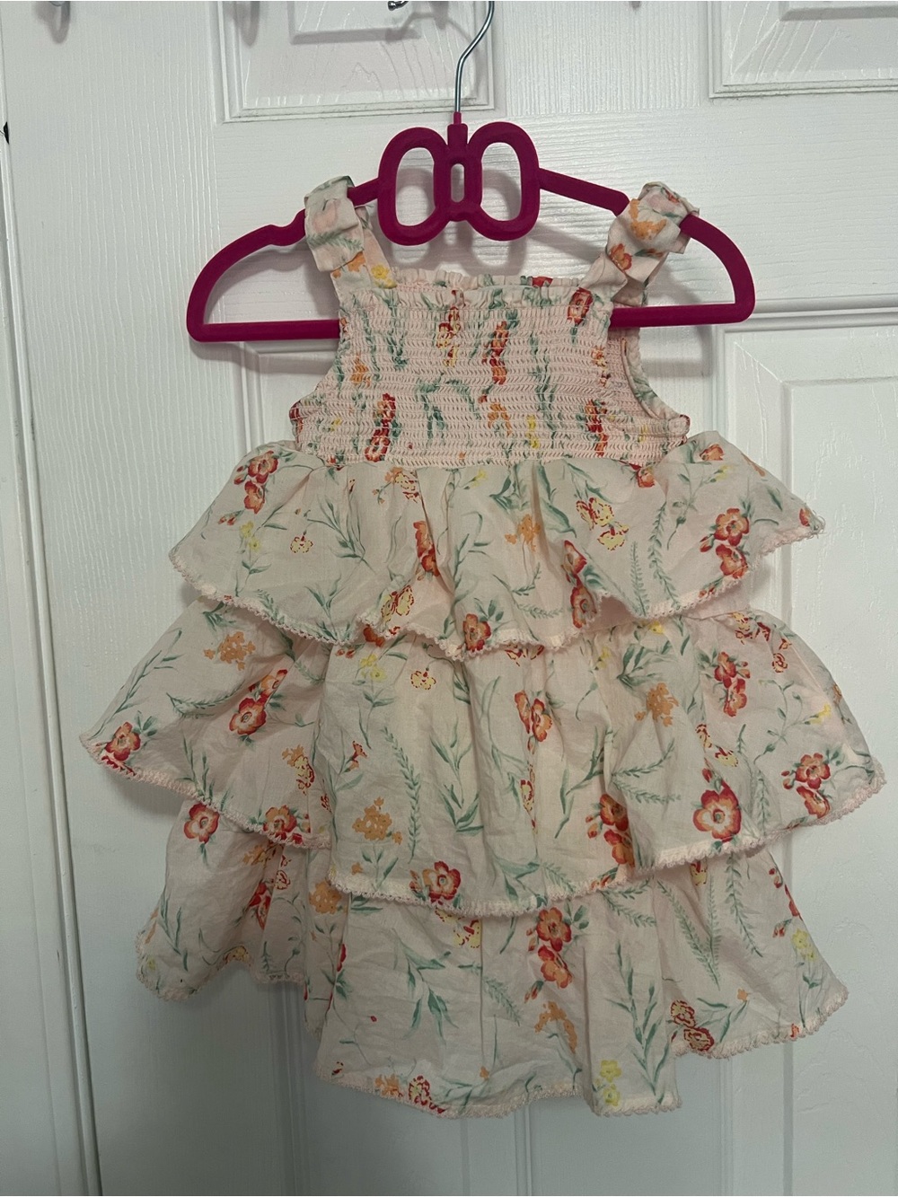 Janie and Jack Floral Smocked Sundress - Cream & Coral Accents